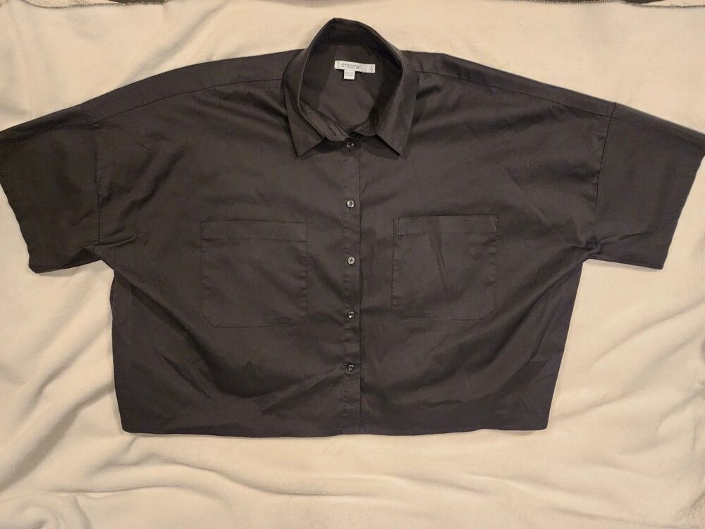Chicos Black Button Up Short Sleeve  Size 3 XL 17-18
